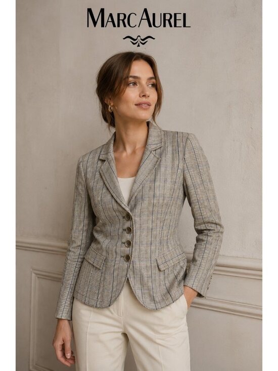 Marc Aurel Jackets & Blazers - Marc Aurel Women’s Plaid Linen Cotton Blazer US 4 EU 34 Quiet Luxury